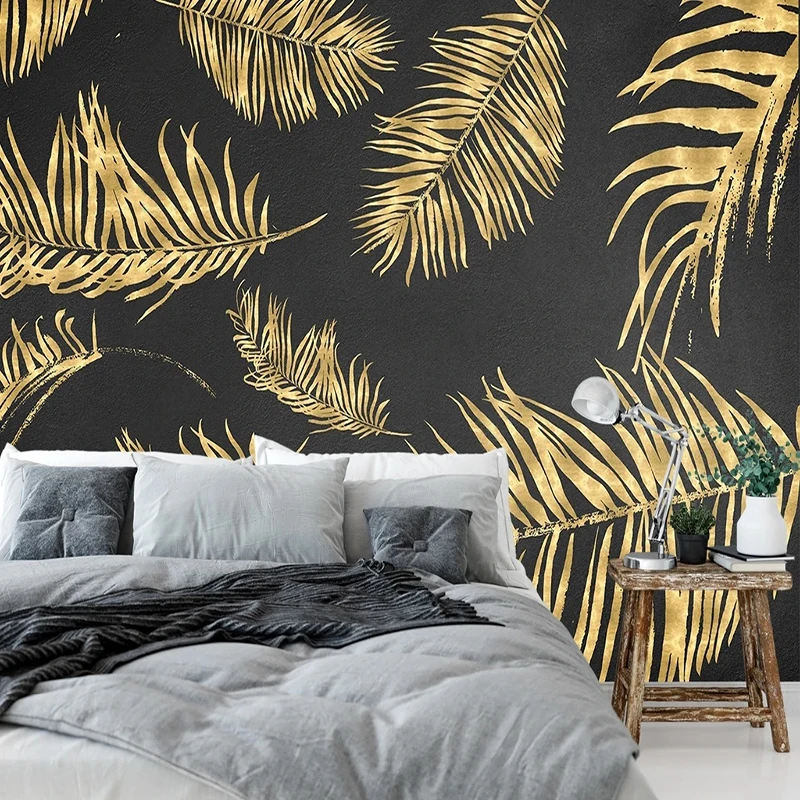 

Custom Mural Creative Modern Light Luxury Tropical Gold Leaf Fresco Living Room Bedroom TV Backdrop Wall Home Decor Wallpaper