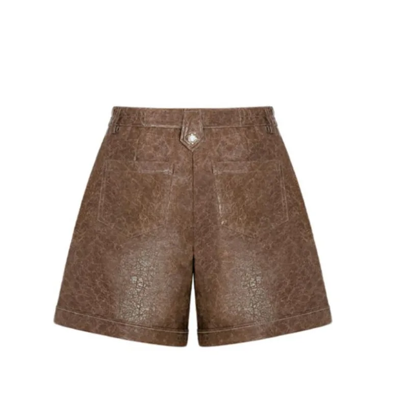 WVGA Spring Summer New Men's Vintage Fashionable Washed Distressed Trendy PU Shorts Niche Chic Casual Half Lengh Trousers W25855