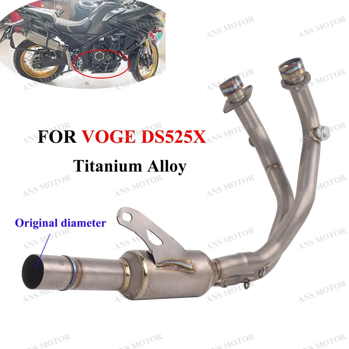 

For VOGE DS525X DS500X All Years Motorcycle Exhaust Front Link Pipe Escape System Slip On DS525X Exhaust Header Titanium