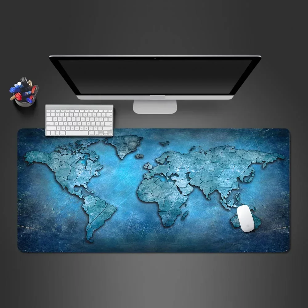 World Map Gaming Mouse Pad Non-Slip Rubber Desk Accessory XXL Locking Edge Mat 900X400mm Mousepad Computer PC Keyboard Playmat