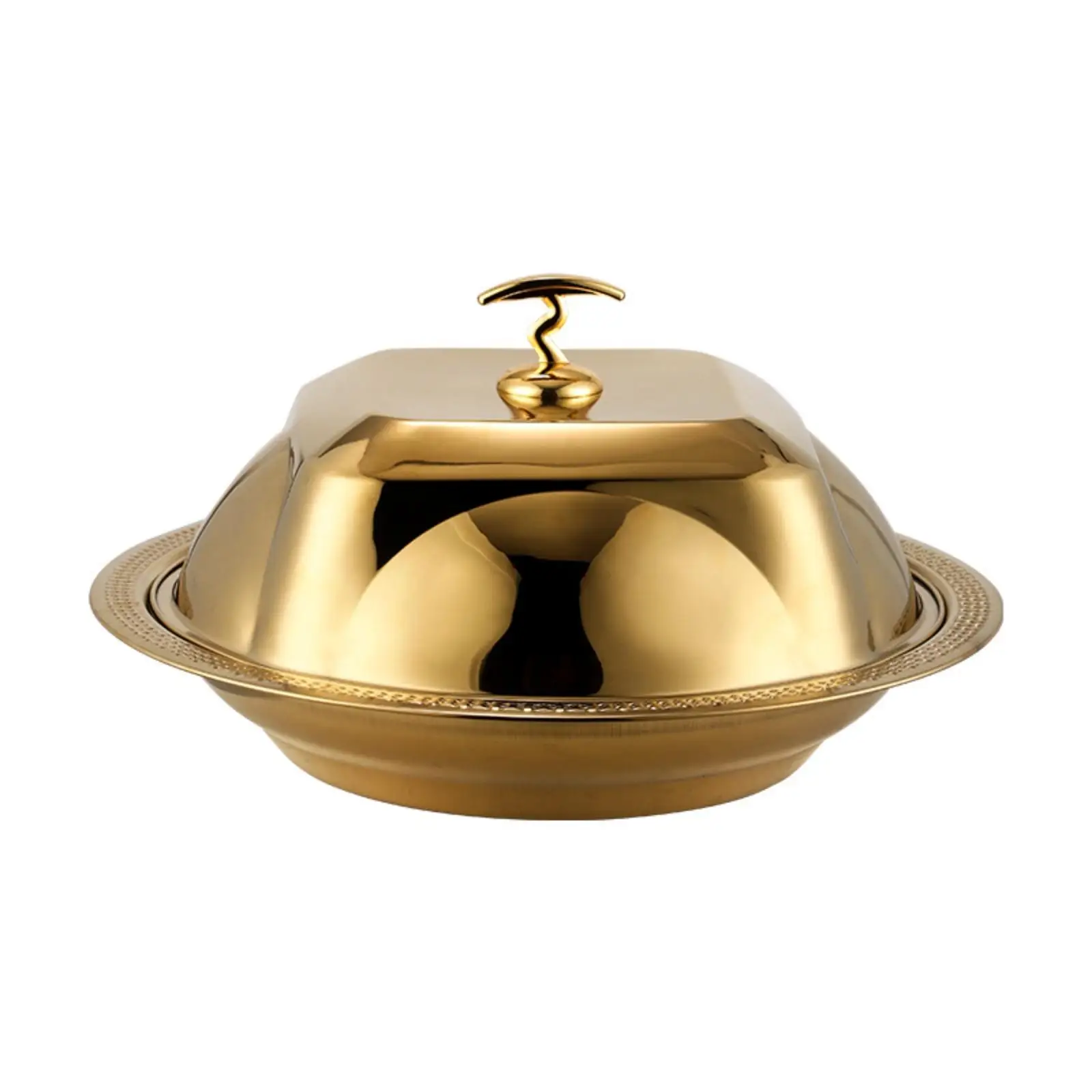 Premium Stainless Steel Serving Platter with Square Top Knob for Catering Heated Dish and Upscale Dining