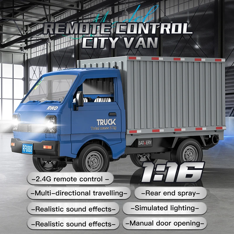 D12 Cargo Truck 1/16 Rc Car The Door Can Be Opened The Trunk Can Hold Things Light Spray Electric Remote Control Toys