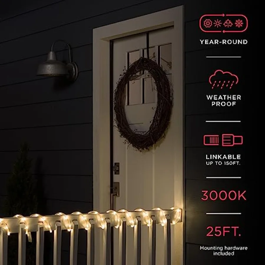 LED Rope Lights, 25Feet Classic Clear Rope, Light 3000K, Indoor/Outdoor, Flexible, Linkable, Durable, Rope Lights Outdoor, 5450
