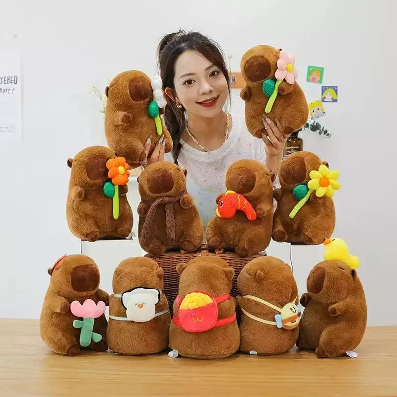 Cute Capybara Plush Toy Stuffed Animals Capibara with Turtle Backpack Kapibala Soft Doll Kids Toys Birthday Christmas Gift