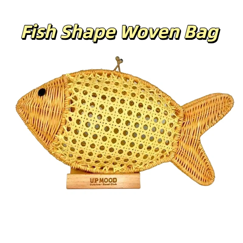 

Creative Fish Shape Straw Woven Bag, Handmade Rattan Cute Tote Purse Summer Beach Vacation Picnic Decor Artisan Party Gift Women