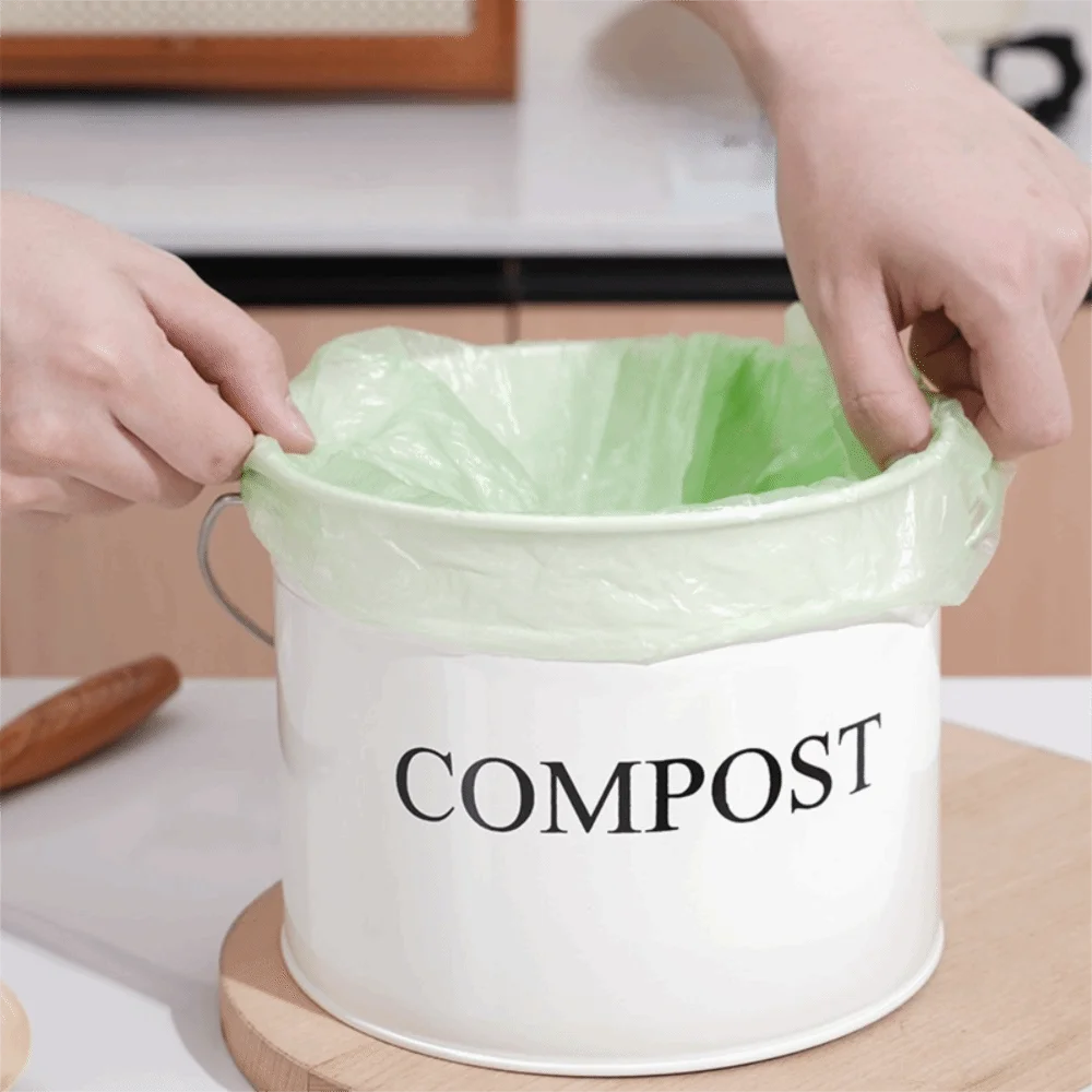 Odorless Kitchen Compost Bucket Large Capacity Activated Charcoal Filtration Food Waste Composting Bin Folding Handle Metal