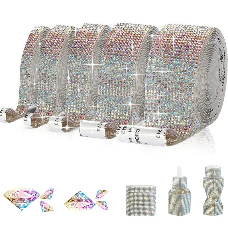 1Yard Rhinestone Ribbon Bling Crystal Diamond Ribbon Roll Wrap Glittering Rhinestones Sticker For Decoration Car DIY Arts Crafts