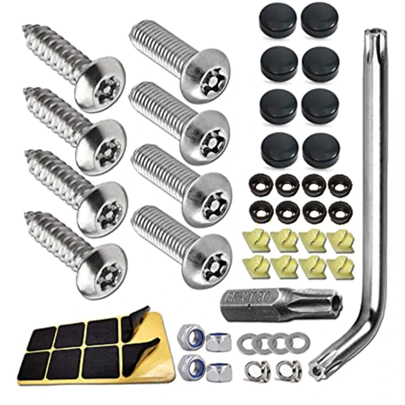 License Plate Screws, Anti Theft License Plate Bolts Fasteners Kit StainlessSteel Screws Mounting Hardware Kit 40GF