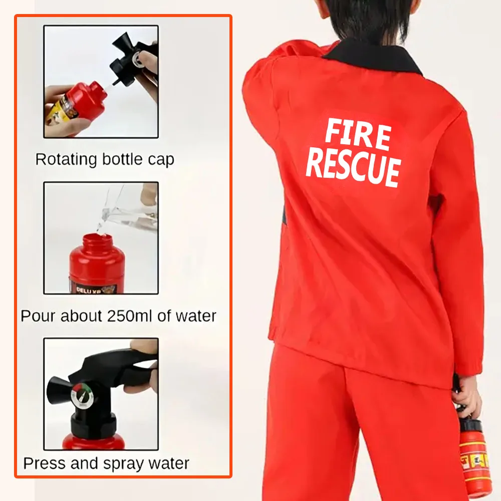 7ピース子供用消防救助おもちゃセット、ごっこ遊び消防士ツールおもちゃセット、ロールプレイングコスチューム、男の子のおもちゃ、ホリデーコスチューム、誕生日プレゼント、ホリデーギフト、クリスマスギフト、ハロウィンギフト