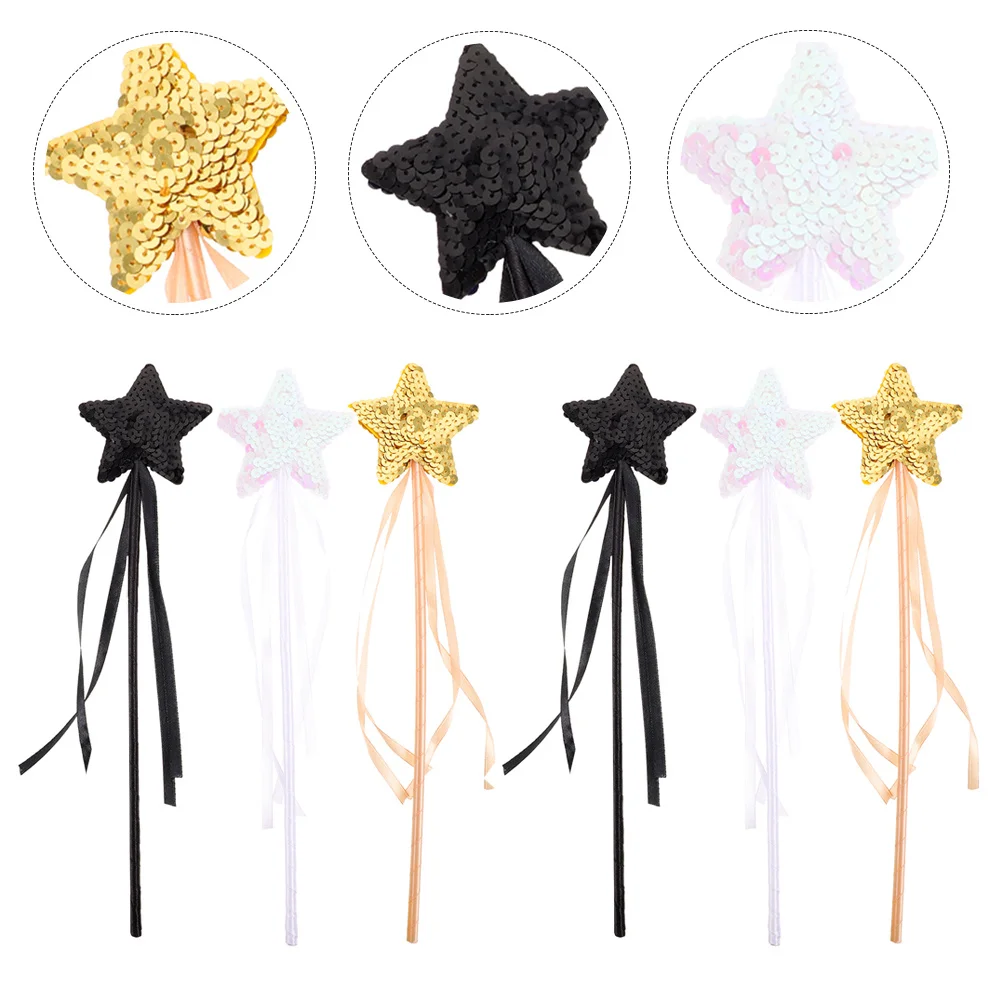 6Pcs Star Shape Fairy Wand Bright Decorative Fairy Sticks for Kids Party Favor Children Halloween Props Glitter Wands for Girls