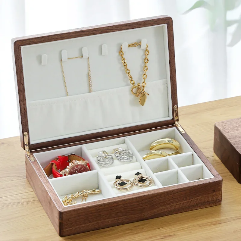 

For Black Walnut Solid Wood Jewelry Box Ring Jewelry Diamond Ring Necklace Box Elegant Desktop Storage Solution Jewelry Packagin