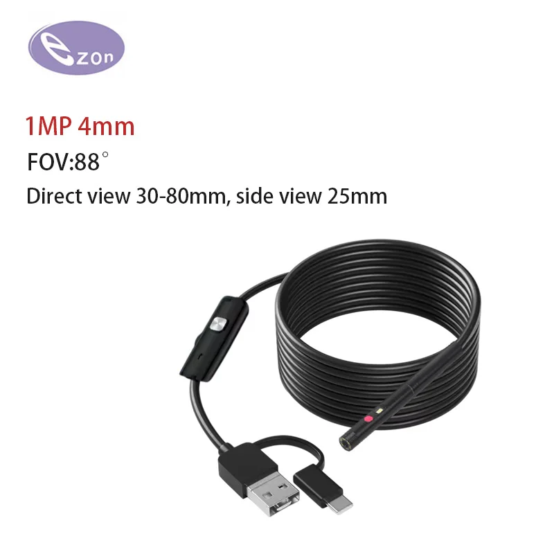 4mm 720P Industrial Endoscope Camera 3-in-1 Micro USB/Type-C Mini Camera for Android Systems, Waterproof Pipe Endoscope