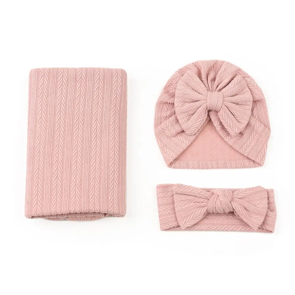 Wrap with Bowknot Newborn Photography Blanket Solid Color Soft Fabric Infant Swaddle Blanket Lightweight Material