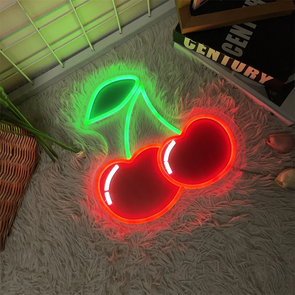Cherries Neon Lights Kids Gifts Cherry Room Decor Neon Signs Home Wall Decor Cute Fruits LED Signs Restaurants Bar Fruit Shop