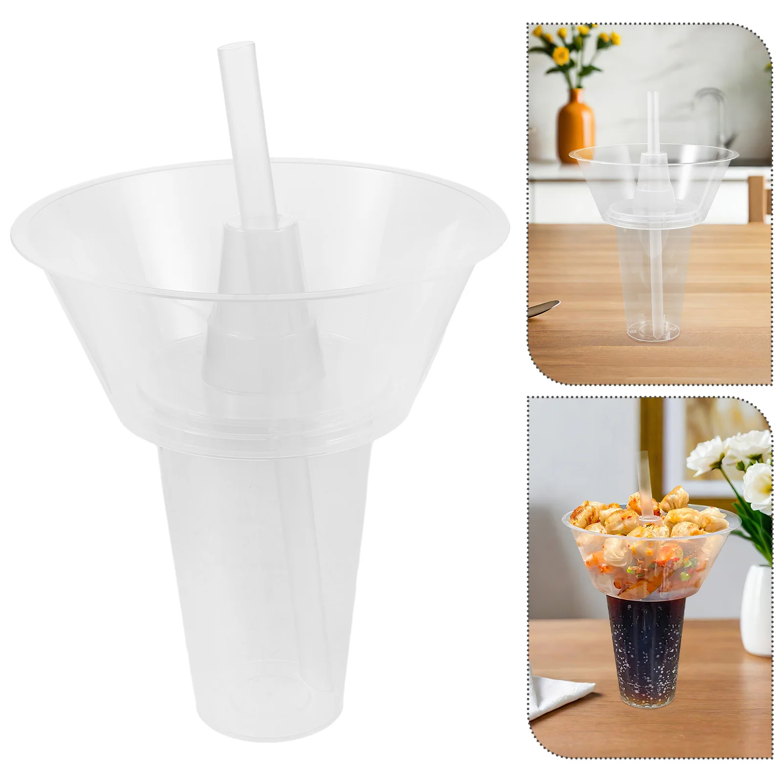 

4 set Reusable Hot Pot Cup Set 600Ml Transparent Plastic Tumbler With Snack Bowl Portable Drink Snack Container For Travel