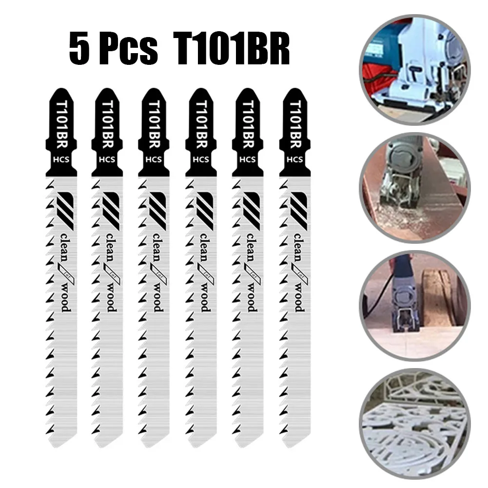 5PCS/set Jigsaw Blades T101BR Sawblade Woodworking Tools 100mm Accessories Fits Power Tool HCS Laminates Veneers