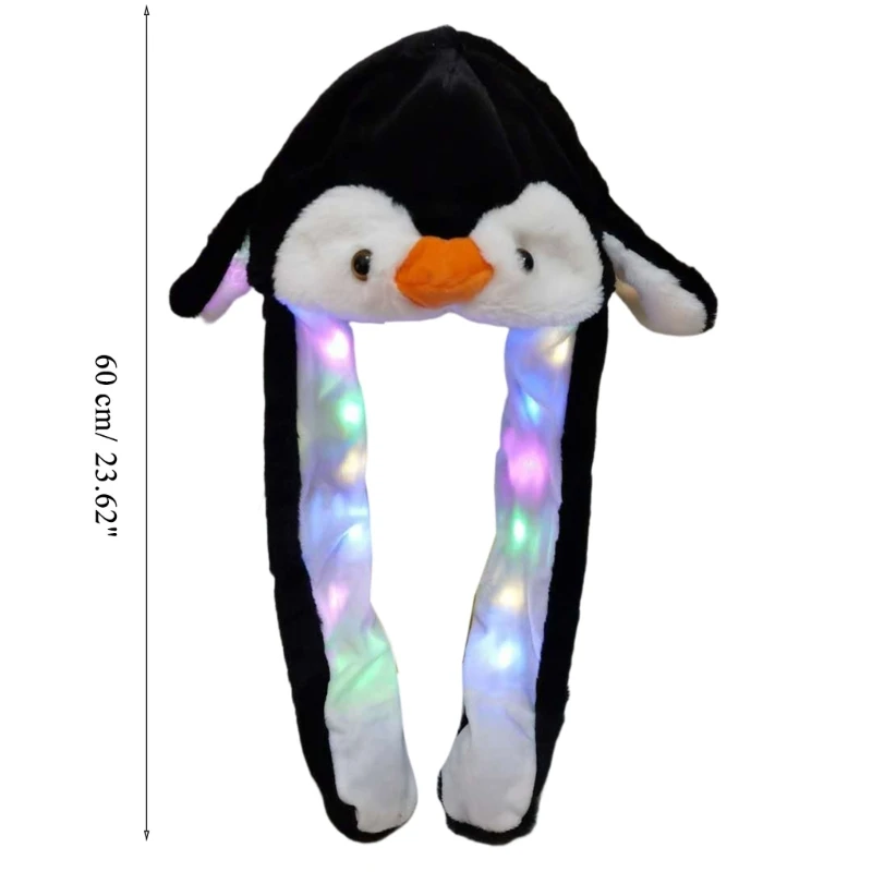 Sombrero de pingüino con orejeras flexibles Led para niños, gorro de orejas móviles, orejeras brillantes