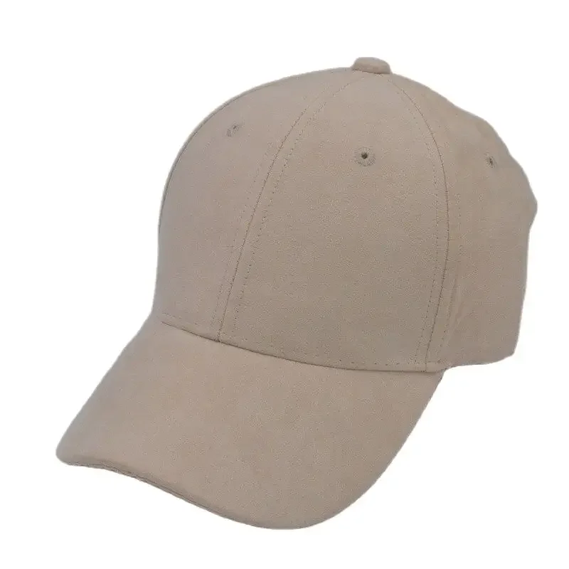 Faux Suede Curved Brim Baseball Cap Plain Dad Hat Men Women Gray Blue Beige Pink