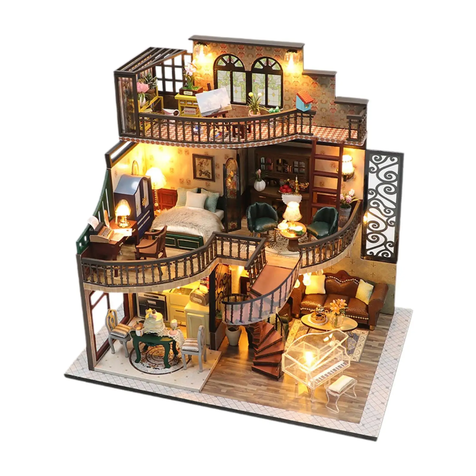 Kit casa delle bambole in miniatura fai-da-te Mini giocattolo per casa delle bambole in legno per adolescenti adulti bambini