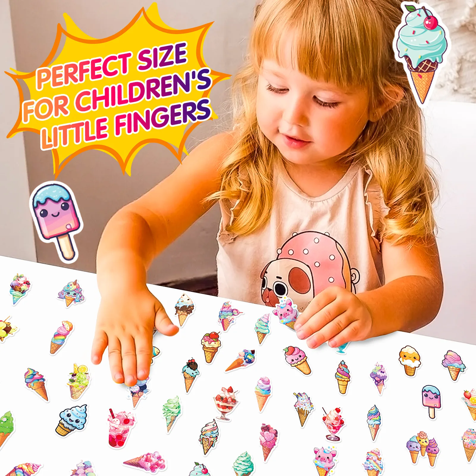 50pcs Colorful Sweet Summer Cone Chocolate Ice Cream Pink Cute Style Graffiti Waterproof Sticker