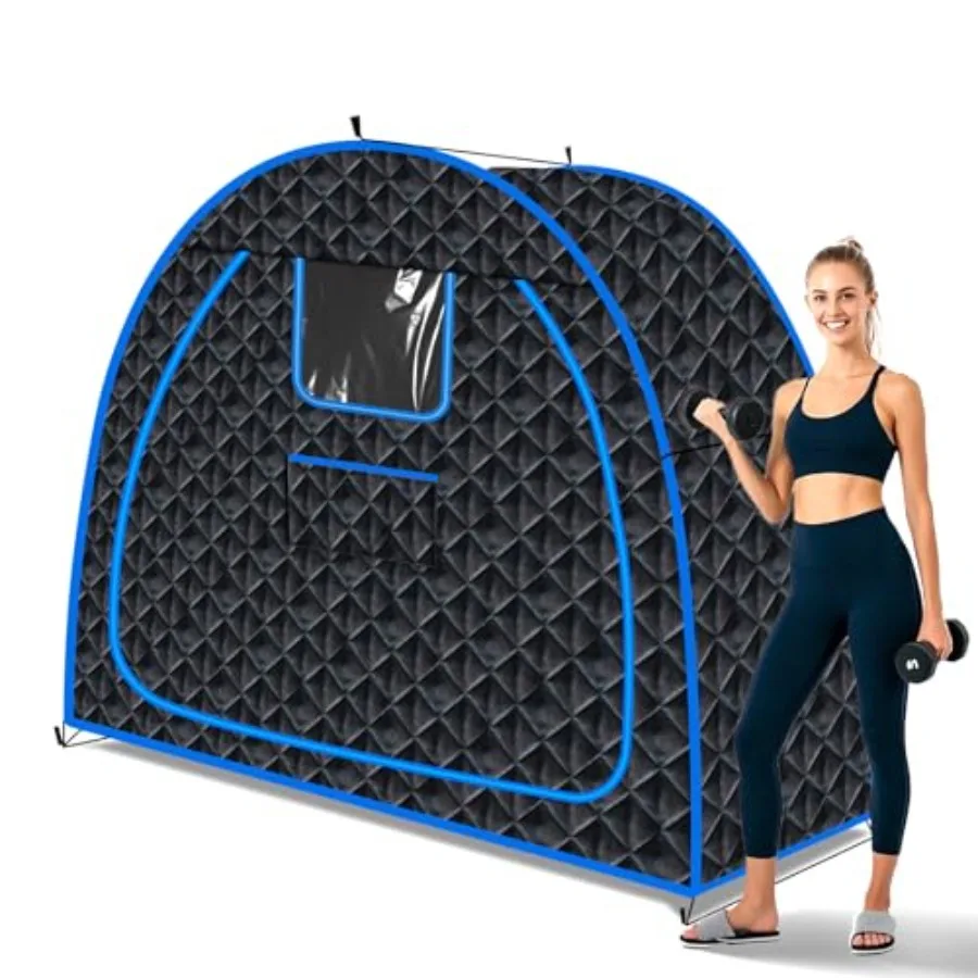 

Full Size Steam Sauna Tent for Three People Portable Full Body Home Spa Room in Black Large Relaxation Space Steamer Not Includ
