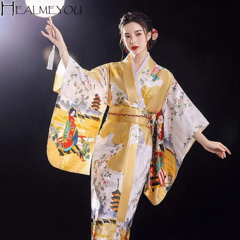 

Cosplay Costume Traditional Japanese Kimono Printed Floral Japanese Style Sakura Girl Kimono Dress Elegance Asian