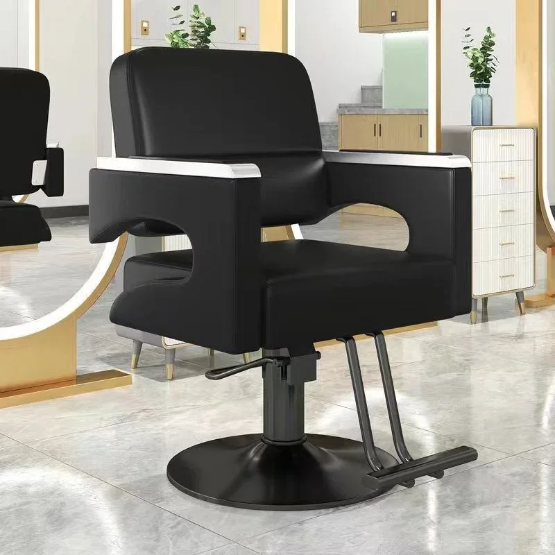 Modern High-End Men's Barber Chair Stainless Steel Black Metal Salon Armchair with Rotating and Lifting Features for salon Use