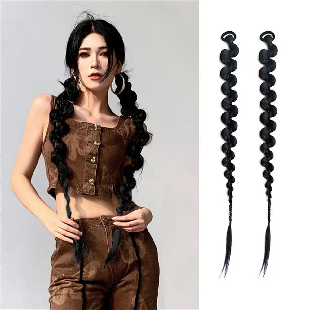 70cm Punk Dyeing Braid Twist Long Wig Antique Double Ponytail Hip Hop Girl Extensions Hair Accessories