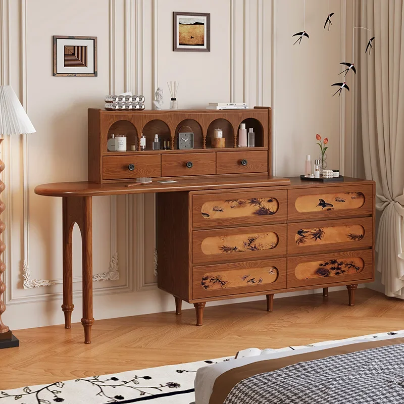 medieval solid wood, dresser, chest integrated, light luxury and retro, storage cabinet, dressing table with rack