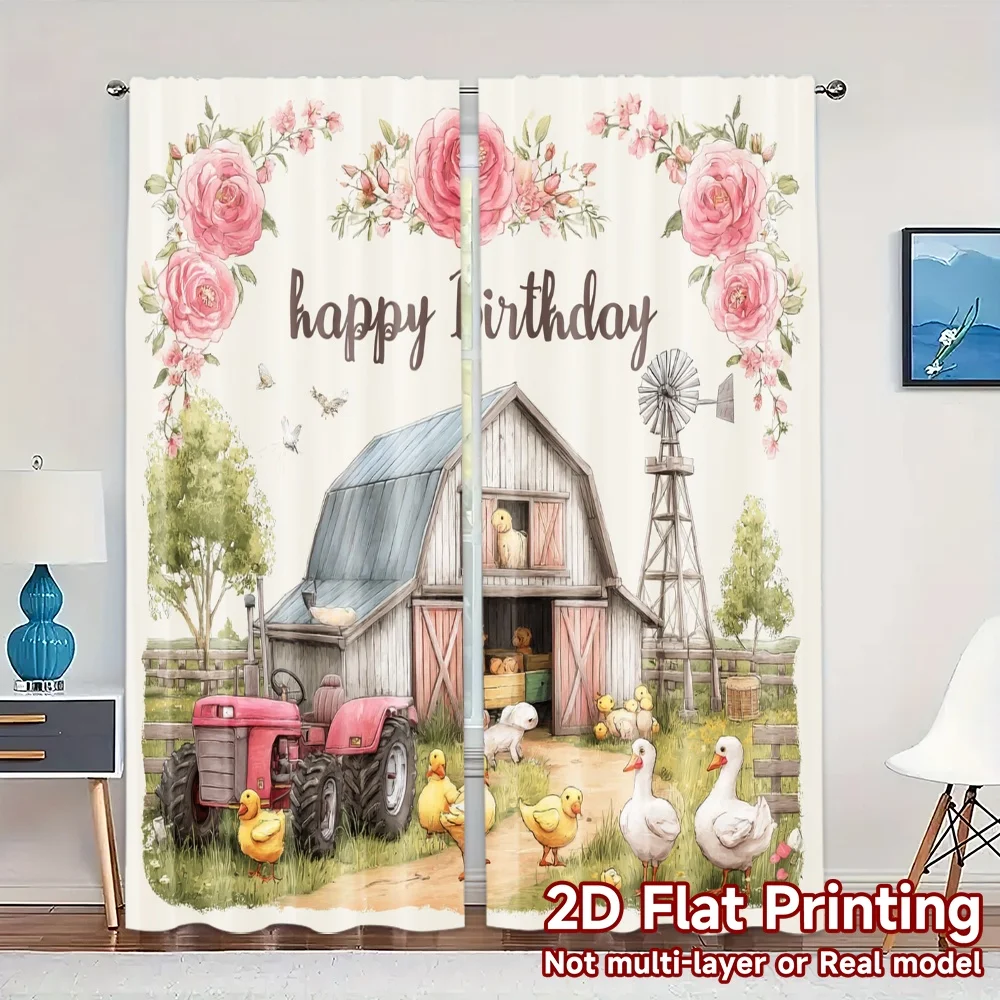 2pcs, 2D FLAT PRINTING Curtains (Without Rod) Farmyard Bliss Modern Minimalist Curtains Durable 100% Polyester Fabric Curtains