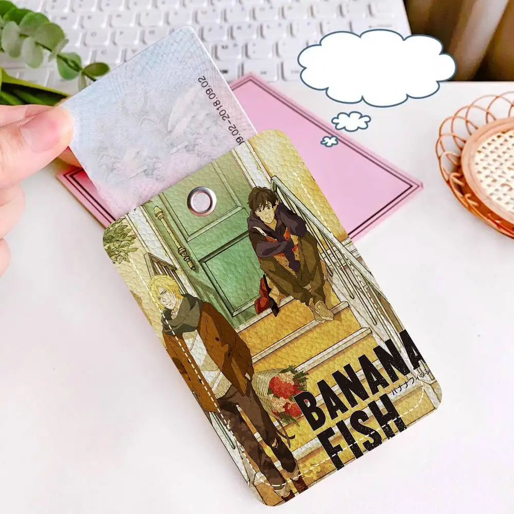 Banana Fish Anime Style PU Access Card Holder with Keychain - Executive Protection for Bank card,Subway, Bus Card case