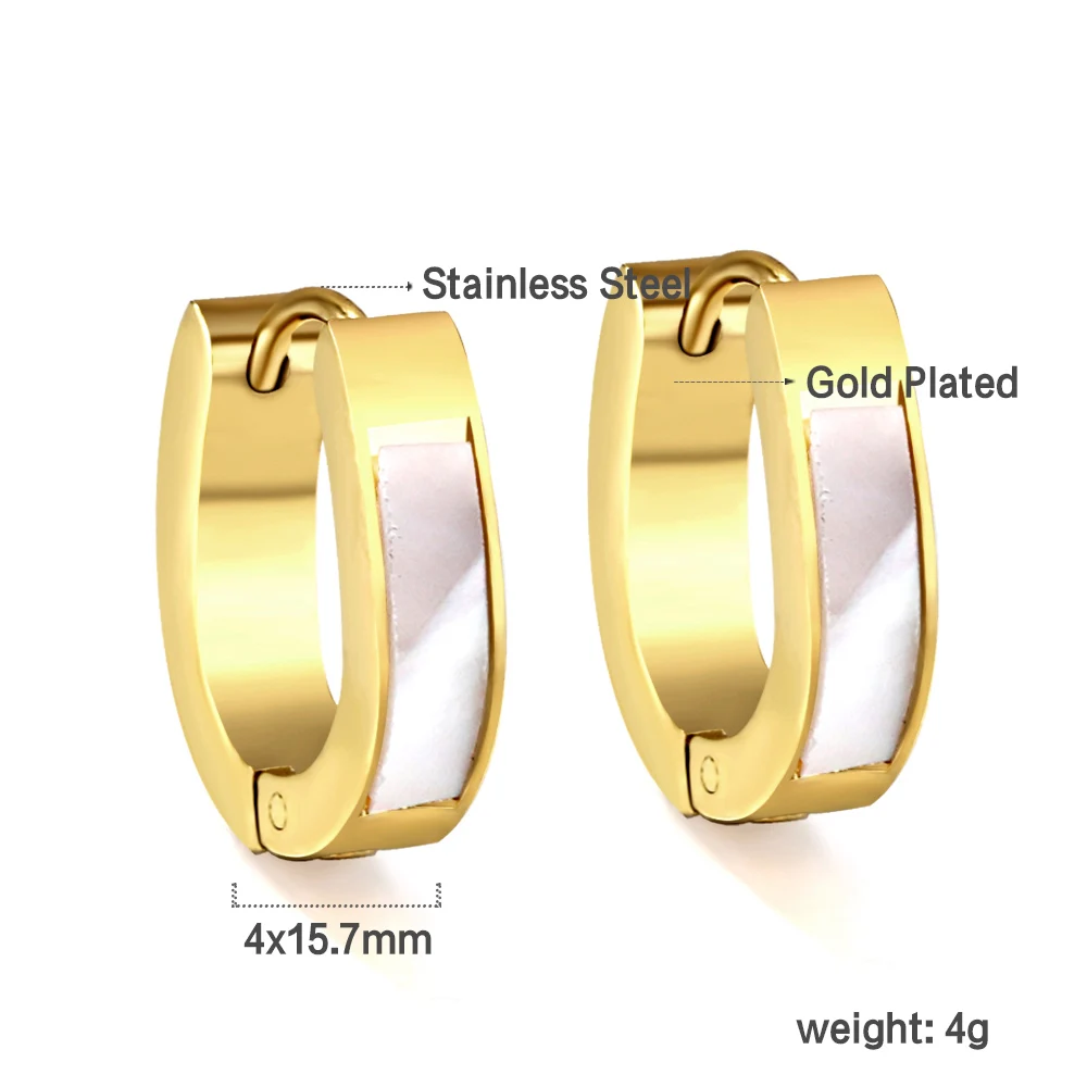 European Luxury Geometric Oval Shell Huggie Earrings Women Stainless Steel 18K Gold Plated Elegant Trendy Daily Office Jewelry