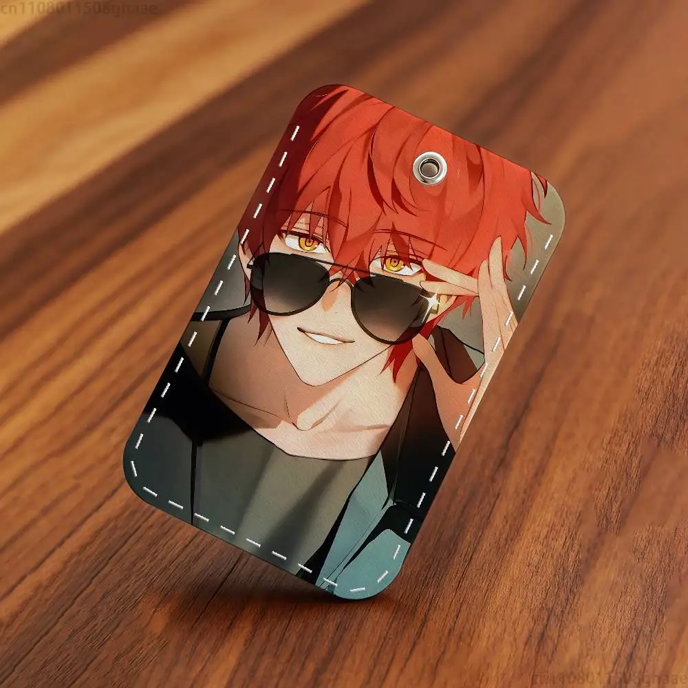 Game Mystic Messenger Rectangle Card Case Keychain Access Card Bag Key Tag Ring Leather Card Holder Key Ring Access