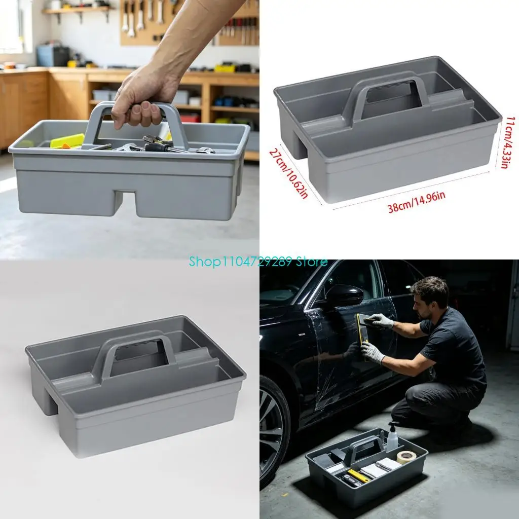D8KE Utility Supply Tray Plastic Tool Box With Open Compartments and Center Carry Handle for Garage Storage, Cleaning Jobs, and