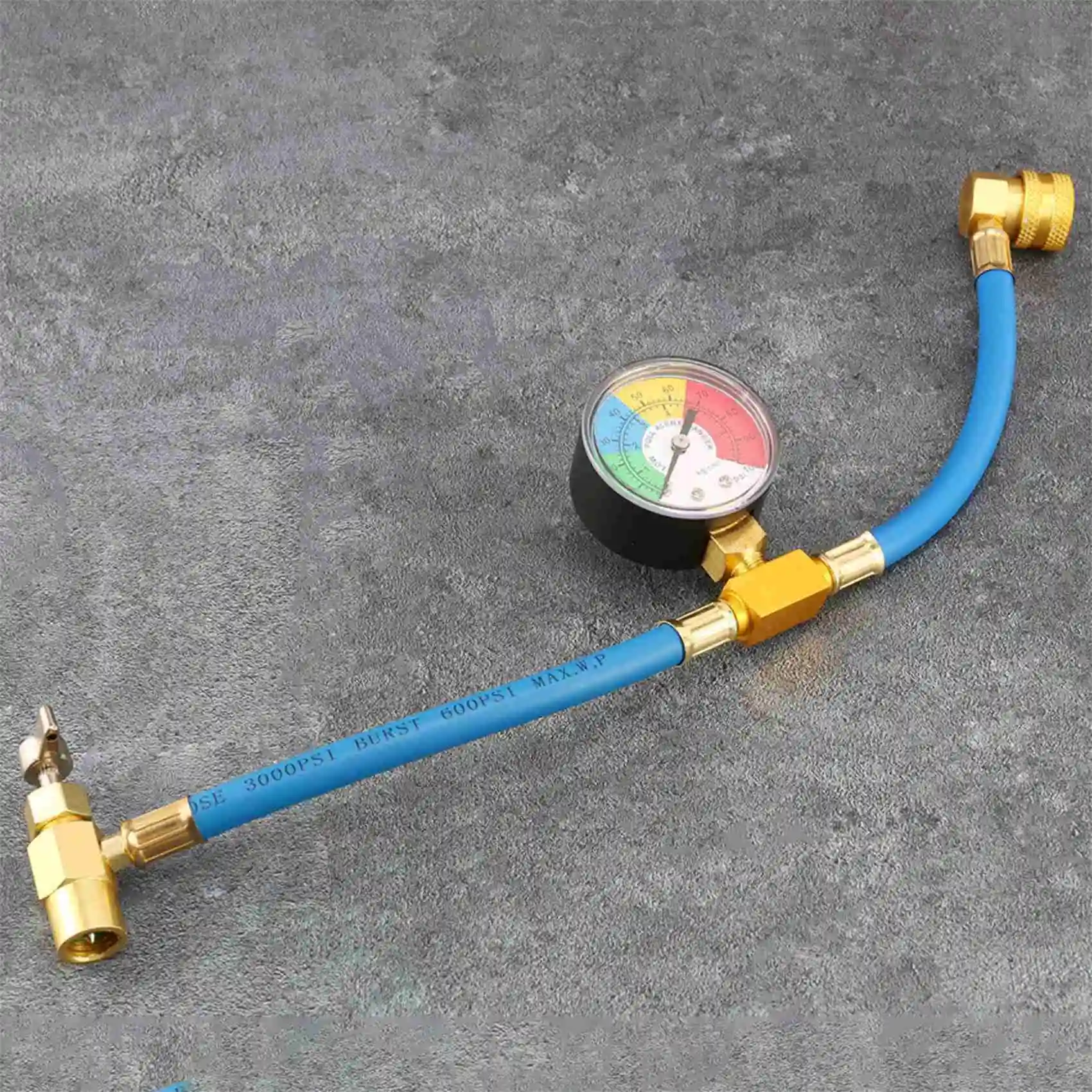 #06T Air Conditioning Pressure Gauge,R134A Car Ac Refrigerant Charge Hose Kit Recharge Hose With Gauge (Red & blue & yellow)