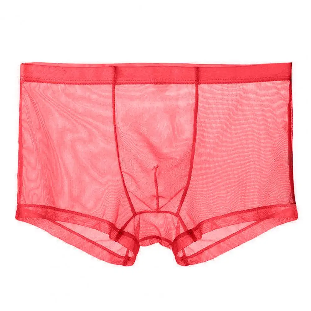 Men Underpants Breathable Solid Color Lint Free Elastic Waist Polyester Quick Dry Mesh Men Boxers Underwear for Adult Men Briefs