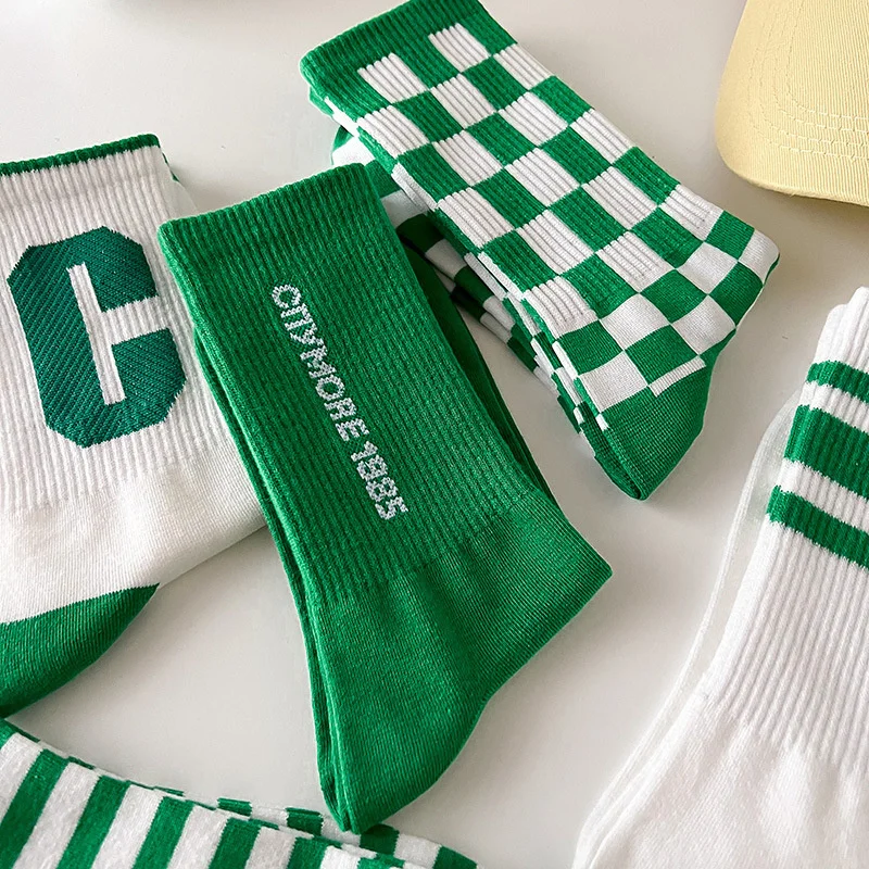 Big Online Celebrity and C Socks Letter Trend Women Spring Summer New Ins Checkerboard Socks Blue-green Striped Letter Socks DL