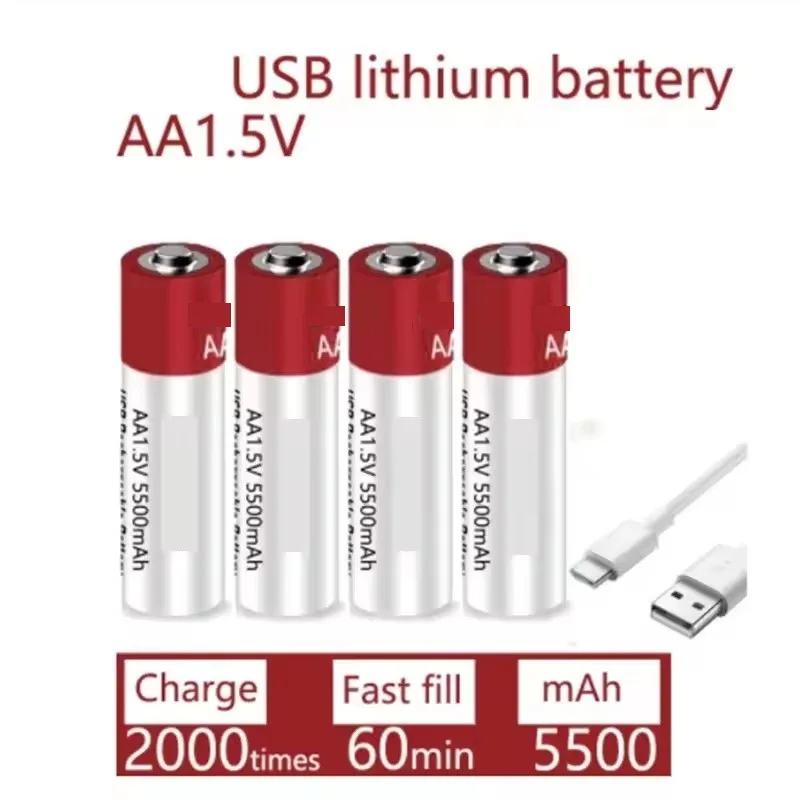 For Daweikala AA USB rechargeable Li ion battery 1.5V AA 5500mah / Li ion battery watch for toys MP3 player thermometer keyboard