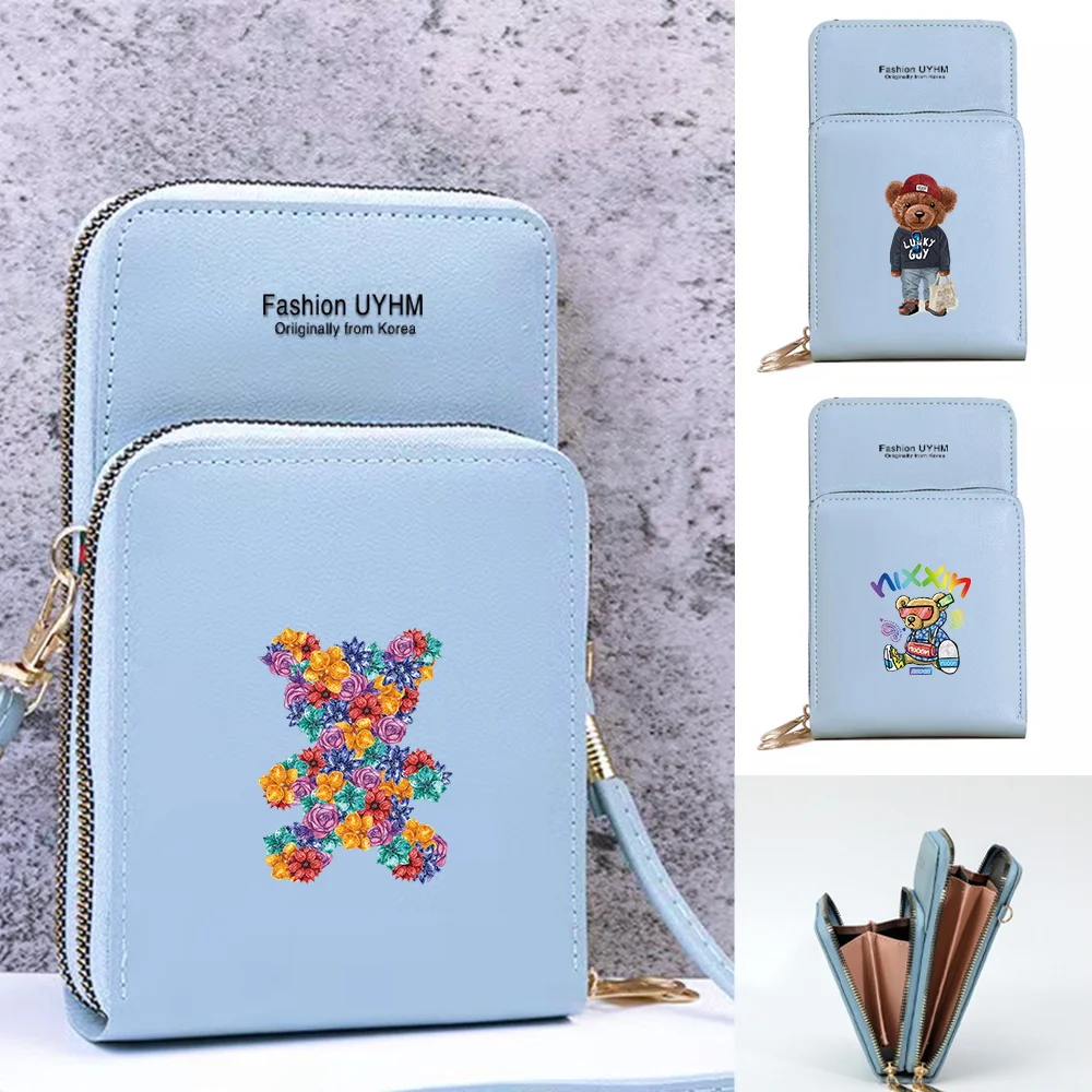 

Fashion Bear Series Mobile Phone Bag Universal Transparent Touch Screen Phone Case Commute Mini Wallets Coin Purse Crossbody Bag
