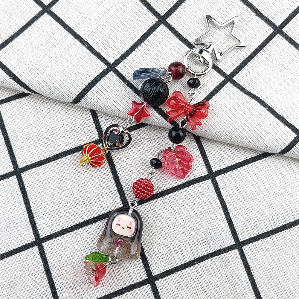 

Милый брелок без лица Kaonashi, аниме Ghibli, вдохновленный смолой бантом из бисера, брелок для ключей, подвеска на рюкзак, аксессуары, подарок