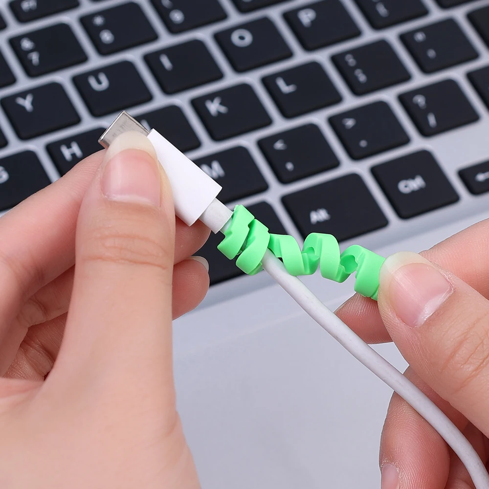 6PCS Soft Silicone Data Cable Protectors Spiral USB Wire Protector for Apple IPhone IPad Charger End Cord Savers Cable Wrap