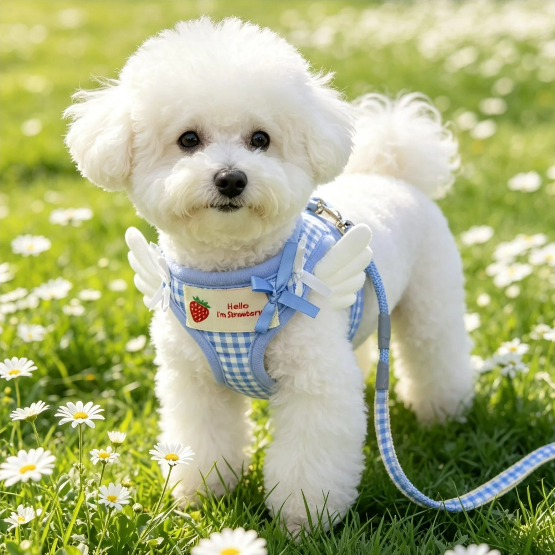 Pet Products Cute Little Angel Wings Pet Dogs Harness Collar Pet Chest Back Small Dogs Cats Strap Walking Harness Dog Collar Set view 5