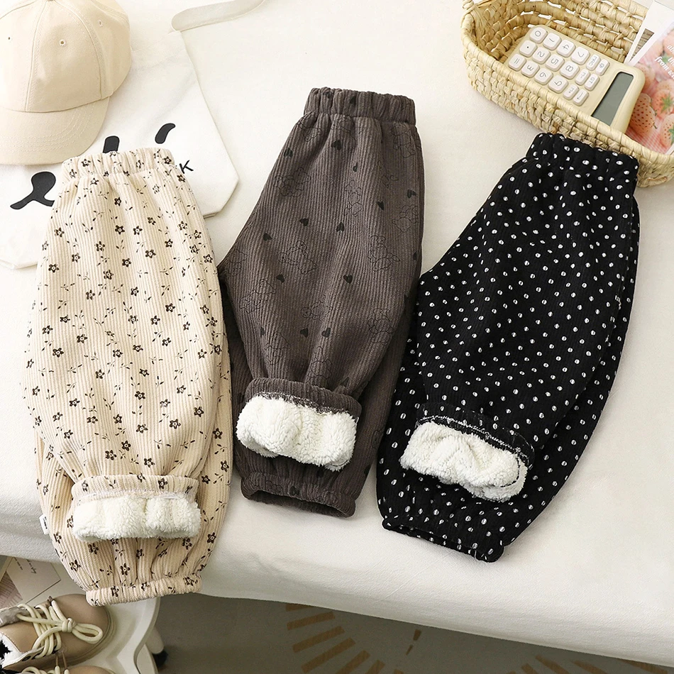 Autunno Inverno Bambini Cartoon Pantaloni Casual Bambino Foderato in Pile Pantaloni Ragazzo Primavera Caldo Britches Bambino Spessore Haren Pant Vestiti per Ragazze
