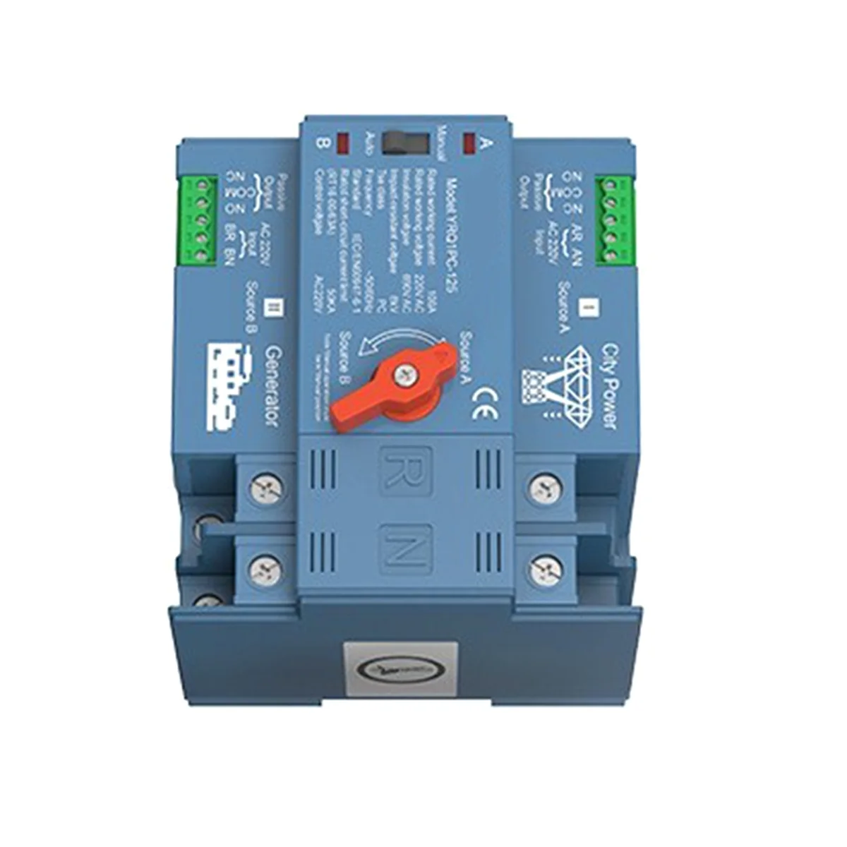 New ATS Dual Power Automatic Transfer Switch for Generator or PV Energy to City Power Changeover Switch Generator 125A 2P