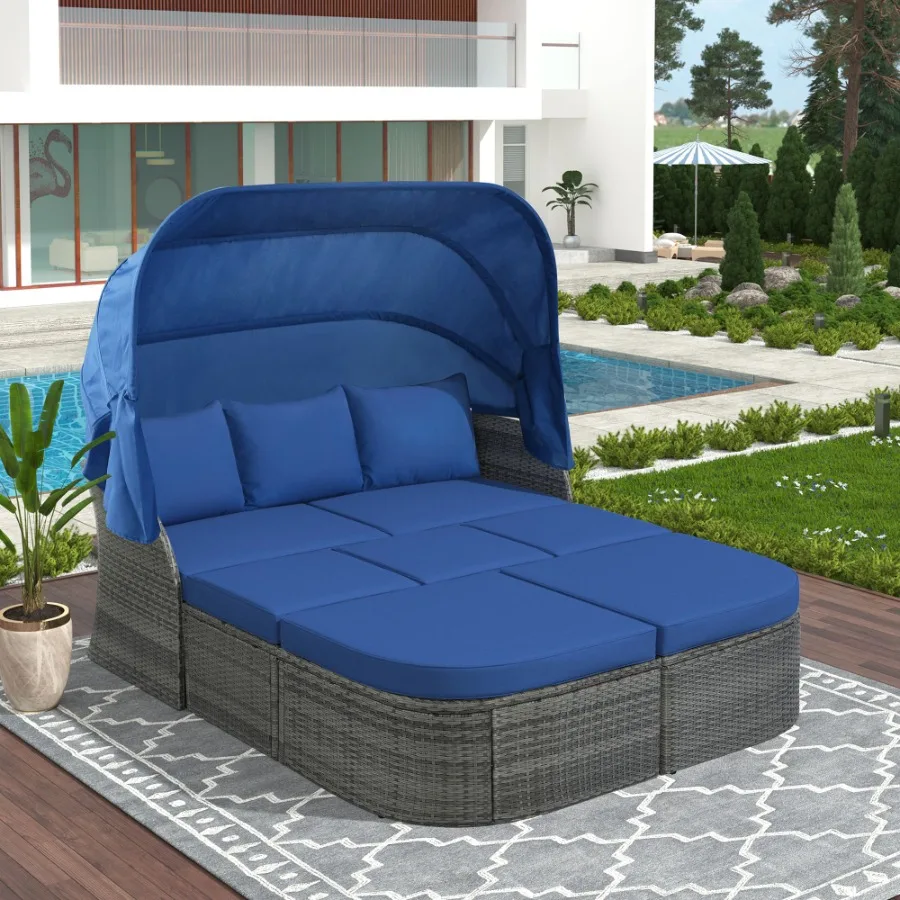 

U_STYLE Outdoor Patio Furniture Set Daybed Sunbed with Retractable Canopy Conversation Set Wicker Furniture As same as WY000281