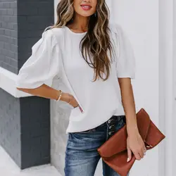 Women's Short Sleeve T-Shirt Loose Casual Puff Sleeve Shirt Ladies Clothing Summer Tops and Blouse