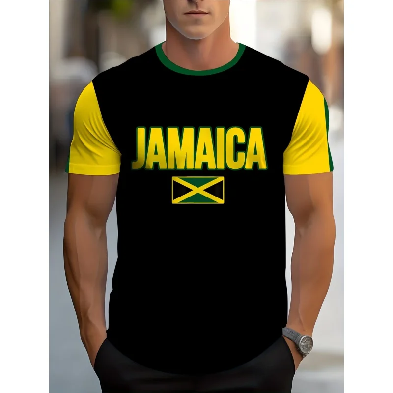 جامايكا العلم خريطة الجرافيك تي شيرت للرجال مضحك الجامايكي ثلاثية الأبعاد مطبوعة تي شيرت الصيف تنفس بلوزات مستديرة العنق قصيرة الأكمام تيز