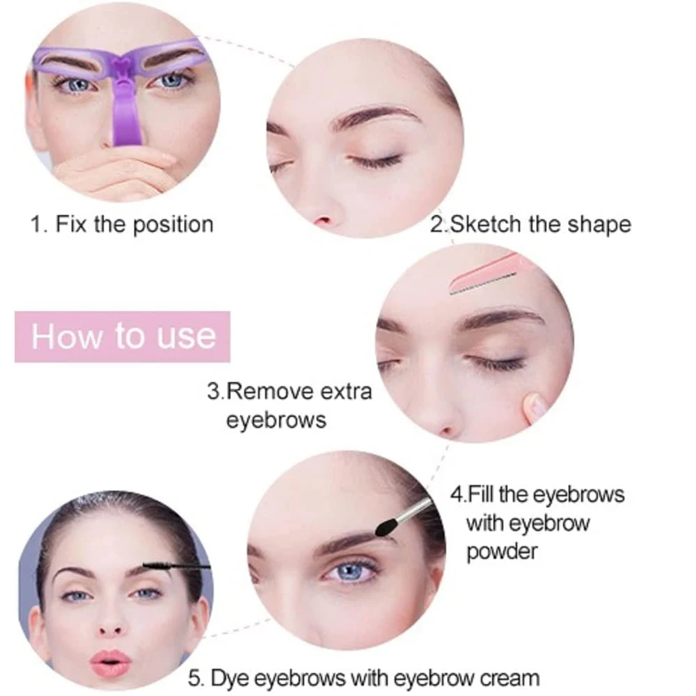 8 Pcs/Set Eyebrow Stencils Eyebrow Shaper Template Reusable Eyebrow Stencil with Handle and Strap Makeup Tools and Accessories