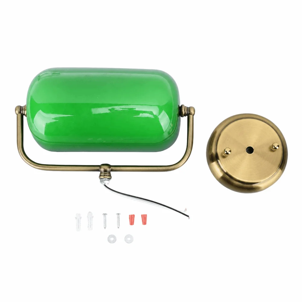 

Vintage Green Glass Banker Wall Lamp Pull Chain Switch Adjustable Lampshade Wall Sconces Banker Wall Sconce Hallway