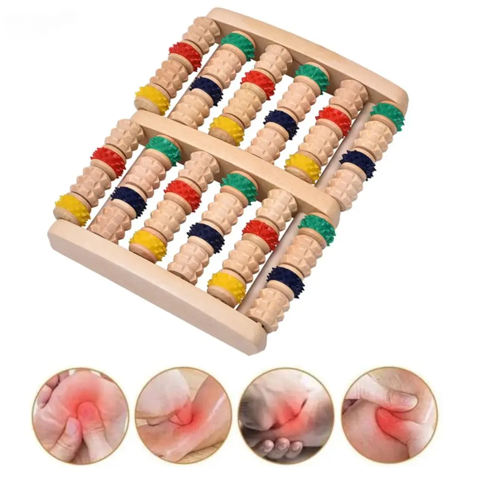 

Ergonomic Wood Foot Massage Roller 6 Rows Design Durable Acupressure Trigger Point Roller Hand Massage Feature Feet Massager